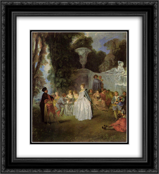 The Feasts of Venice 20x22 Black Ornate Wood Framed Art Print Poster with Double Matting by Watteau, Antoine