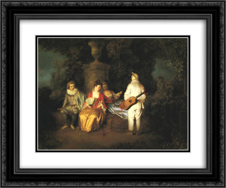 The Foursome 24x20 Black Ornate Wood Framed Art Print Poster with Double Matting by Watteau, Antoine