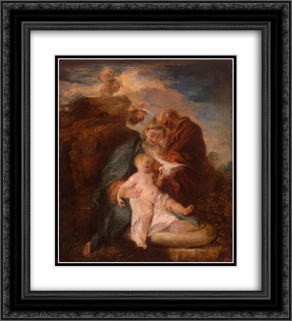 The Holy Family 20x22 Black Ornate Wood Framed Art Print Poster with Double Matting by Watteau, Antoine