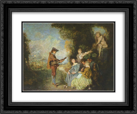 The Lesson of Love 24x20 Black Ornate Wood Framed Art Print Poster with Double Matting by Watteau, Antoine