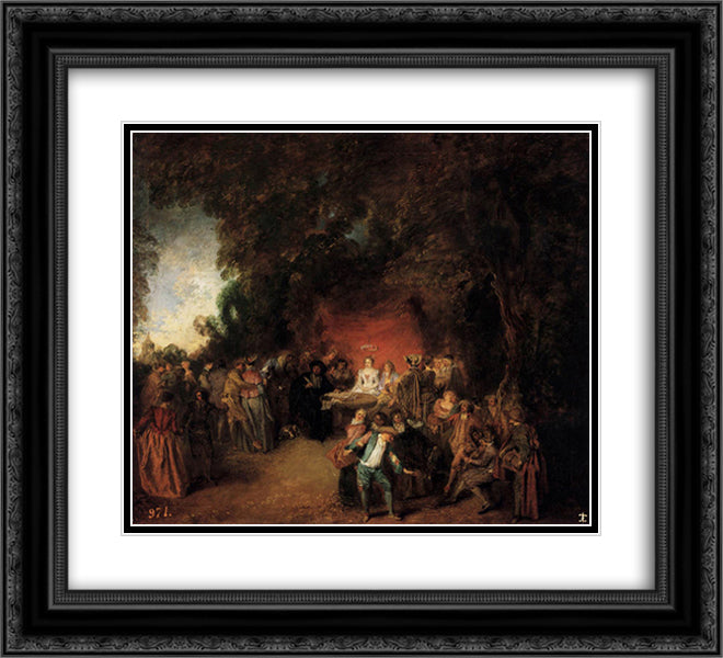 The Marriage Contract 22x20 Black Ornate Wood Framed Art Print Poster with Double Matting by Watteau, Antoine