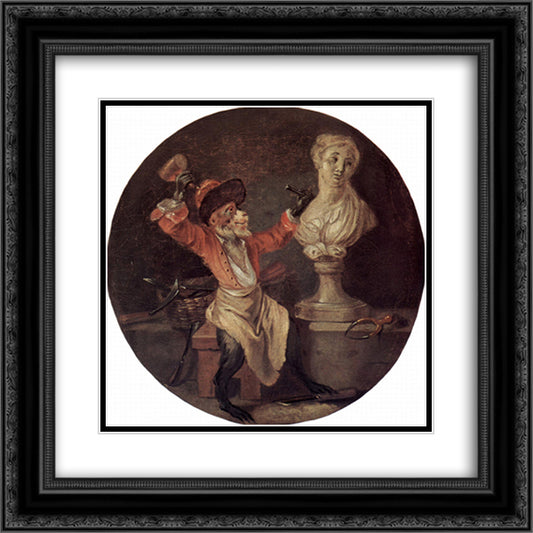 The Monkey Sculptor 20x20 Black Ornate Wood Framed Art Print Poster with Double Matting by Watteau, Antoine