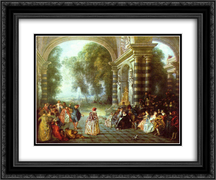 The pleasures of the ball 24x20 Black Ornate Wood Framed Art Print Poster with Double Matting by Watteau, Antoine