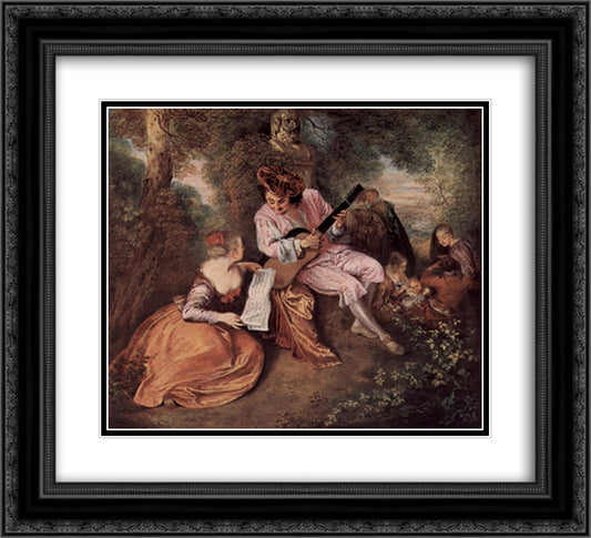 The Scale of Love 22x20 Black Ornate Wood Framed Art Print Poster with Double Matting by Watteau, Antoine