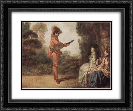 The Seducer 24x20 Black Ornate Wood Framed Art Print Poster with Double Matting by Watteau, Antoine