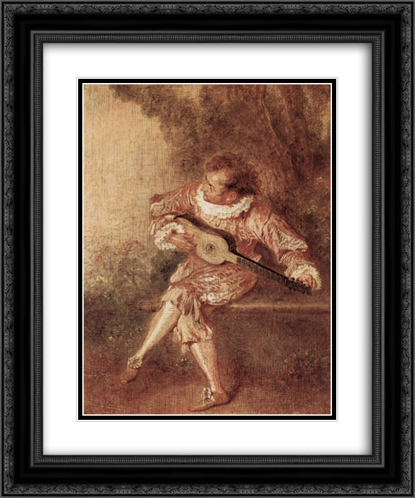 The Serenader 20x24 Black Ornate Wood Framed Art Print Poster with Double Matting by Watteau, Antoine