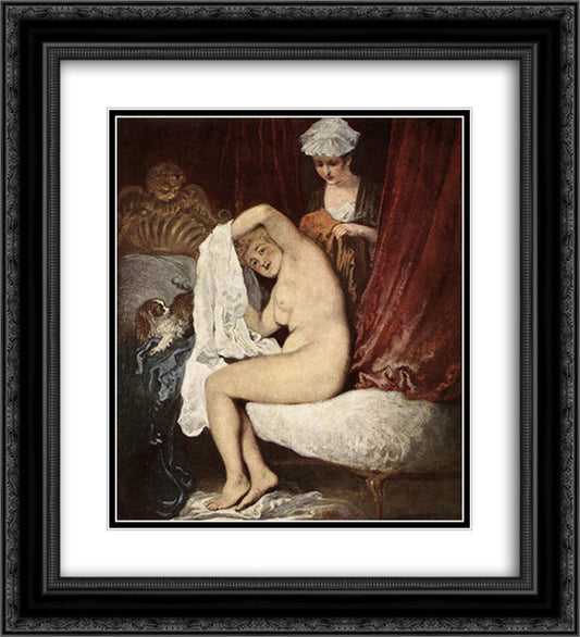 The Toilette 20x22 Black Ornate Wood Framed Art Print Poster with Double Matting by Watteau, Antoine