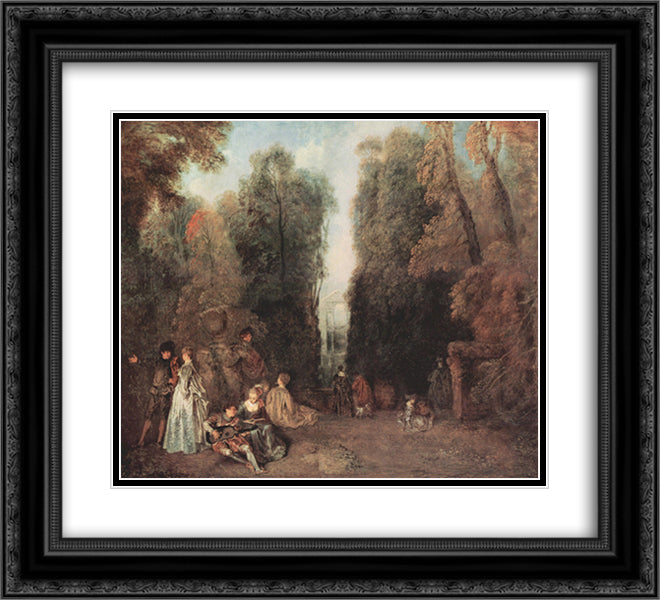 The view 22x20 Black Ornate Wood Framed Art Print Poster with Double Matting by Watteau, Antoine