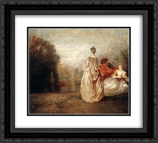 Two Cousins 22x20 Black Ornate Wood Framed Art Print Poster with Double Matting by Watteau, Antoine