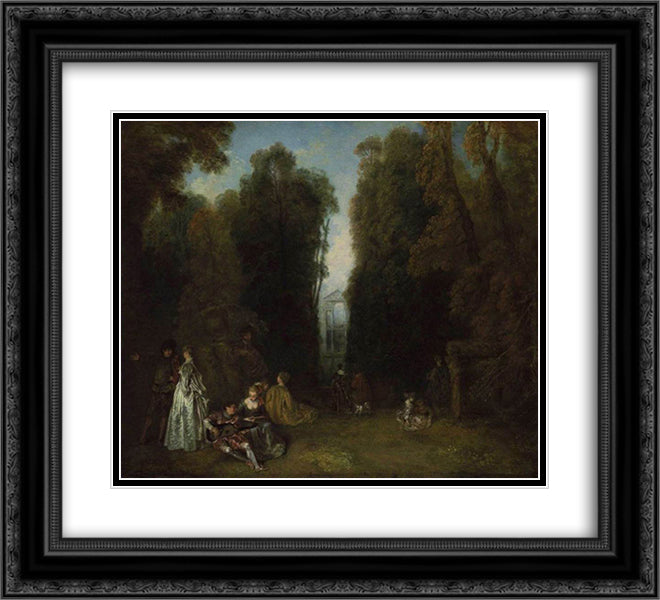 View through the Trees in the Park of Pierre Crozat 22x20 Black Ornate Wood Framed Art Print Poster with Double Matting by Watteau, Antoine