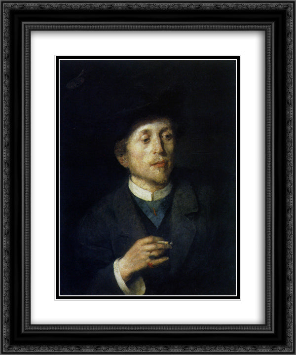 Self-portrait 20x24 Black Ornate Wood Framed Art Print Poster with Double Matting by Azbe, Anton