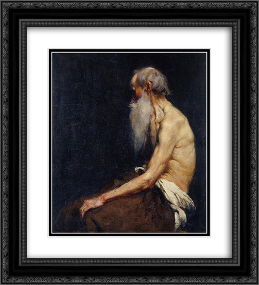 Sitting old man nude 20x22 Black Ornate Wood Framed Art Print Poster with Double Matting by Azbe, Anton