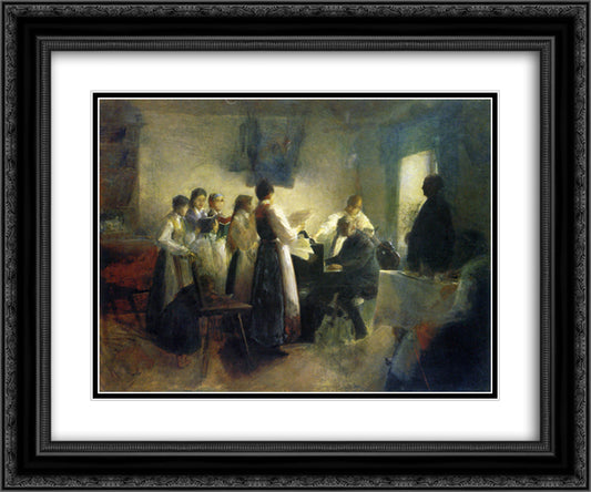 The Village Choir 24x20 Black Ornate Wood Framed Art Print Poster with Double Matting by Azbe, Anton