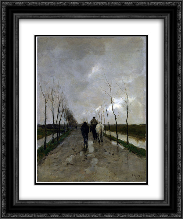 A Dutch Road 20x24 Black Ornate Wood Framed Art Print Poster with Double Matting by Mauve, Anton