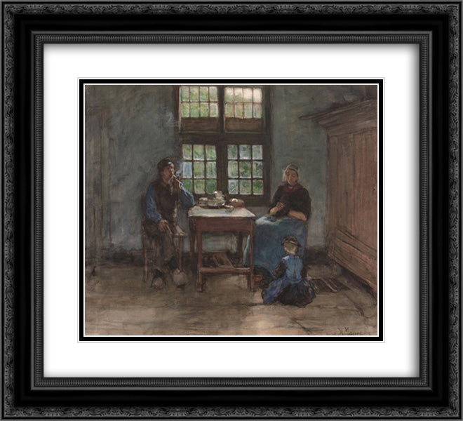 Larens binnenhuis 22x20 Black Ornate Wood Framed Art Print Poster with Double Matting by Mauve, Anton