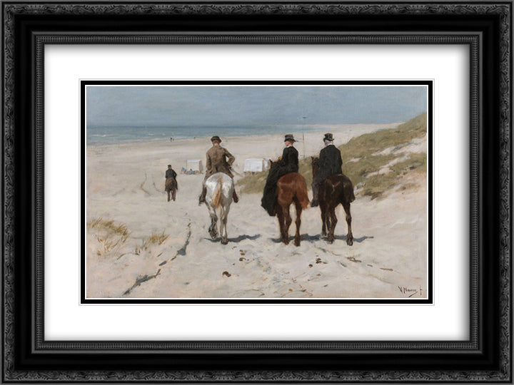 Morning Ride on the Beach 24x18 Black Ornate Wood Framed Art Print Poster with Double Matting by Mauve, Anton