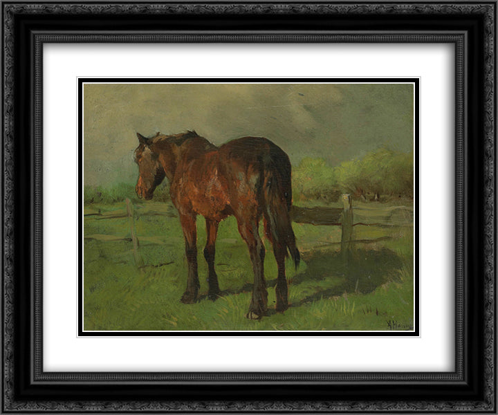 Paard 24x20 Black Ornate Wood Framed Art Print Poster with Double Matting by Mauve, Anton