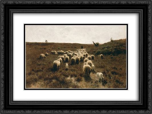 The Return of the Flock, Laren 24x18 Black Ornate Wood Framed Art Print Poster with Double Matting by Mauve, Anton