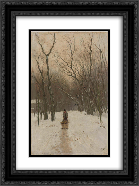 Winter in de Scheveningse bosjes 18x24 Black Ornate Wood Framed Art Print Poster with Double Matting by Mauve, Anton