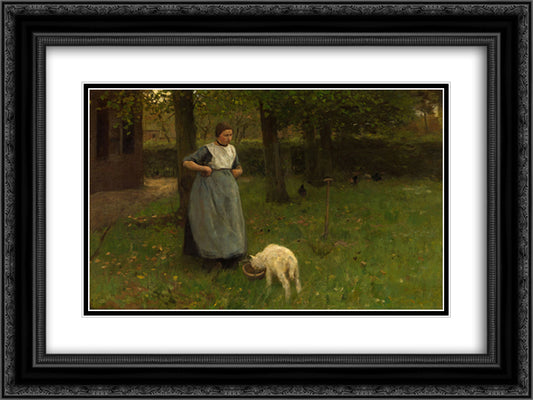 Woman from Laren with lamb 24x18 Black Ornate Wood Framed Art Print Poster with Double Matting by Mauve, Anton