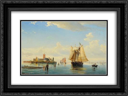 Laguna di Venezia 24x18 Black Ornate Wood Framed Art Print Poster with Double Matting by Melbye, Anton