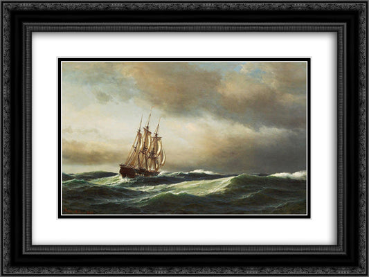 View of the Adriatic 24x18 Black Ornate Wood Framed Art Print Poster with Double Matting by Melbye, Anton