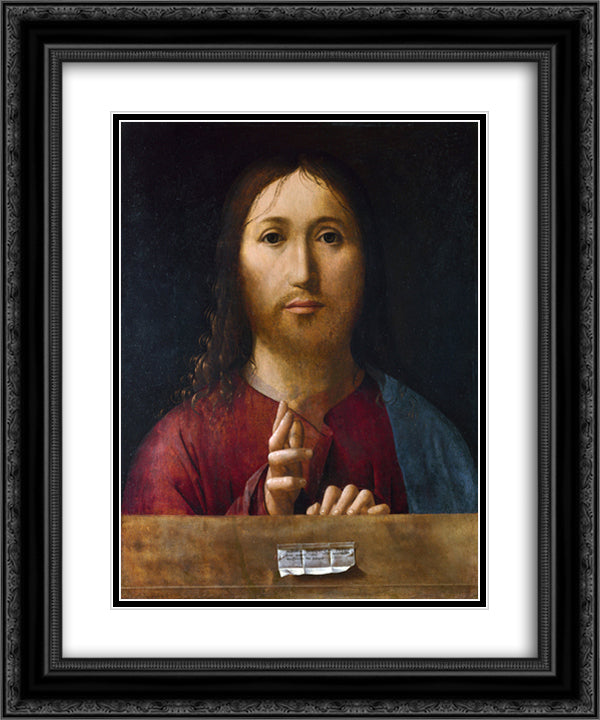 Christ Blessing 20x24 Black Ornate Wood Framed Art Print Poster with Double Matting by Messina, Antonello da