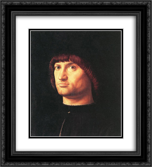 Portrait of a Man (The Condottiero) 20x22 Black Ornate Wood Framed Art Print Poster with Double Matting by Messina, Antonello da