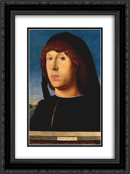 Portrait of a Young Man 18x24 Black Ornate Wood Framed Art Print Poster with Double Matting by Messina, Antonello da