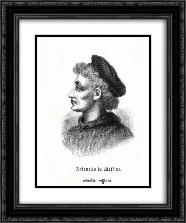 Self-portrait 20x24 Black Ornate Wood Framed Art Print Poster with Double Matting by Messina, Antonello da