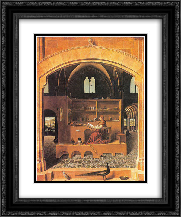 St. Jerome in His Study 20x24 Black Ornate Wood Framed Art Print Poster with Double Matting by Messina, Antonello da