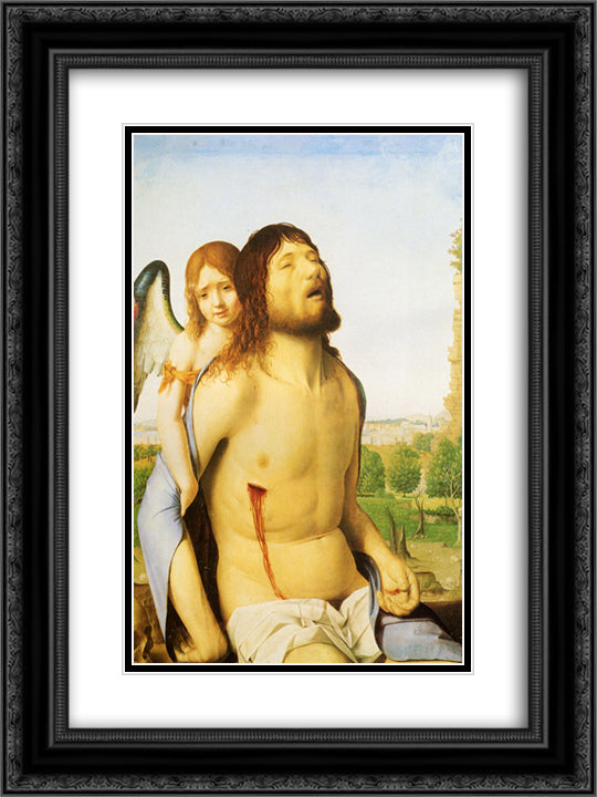 The Dead Christ Supported by an Angel 18x24 Black Ornate Wood Framed Art Print Poster with Double Matting by Messina, Antonello da