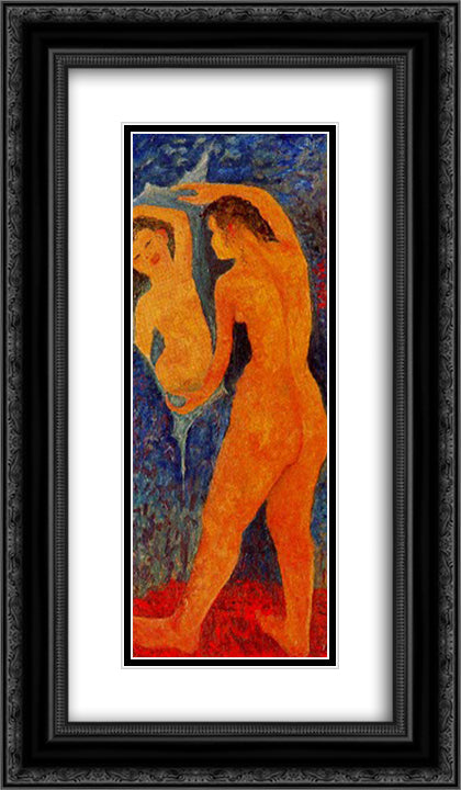Desnudo femenino ante el espejo 14x24 Black Ornate Wood Framed Art Print Poster with Double Matting by Raphael, Antonietta