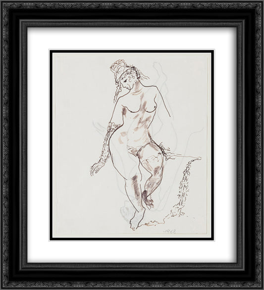 Figura femminile 20x22 Black Ornate Wood Framed Art Print Poster with Double Matting by Raphael, Antonietta