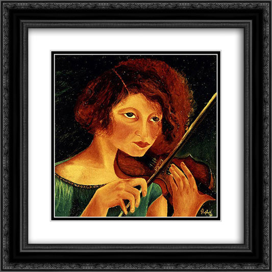 Self - portrait with violin 20x20 Black Ornate Wood Framed Art Print Poster with Double Matting by Raphael, Antonietta
