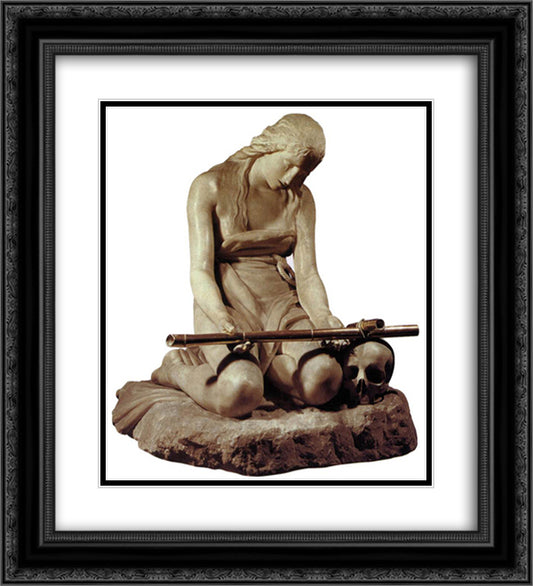 The Penitent Magdalene 20x22 Black Ornate Wood Framed Art Print Poster with Double Matting by Canova, Antonio