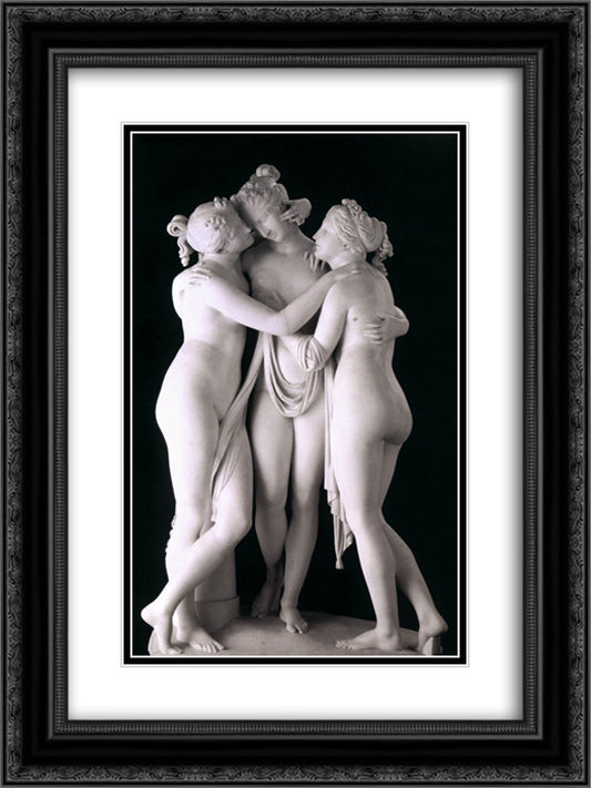 The Three Graces 18x24 Black Ornate Wood Framed Art Print Poster with Double Matting by Canova, Antonio