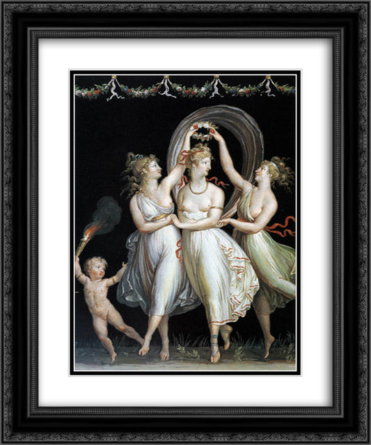 The Three Graces Dancing 20x24 Black Ornate Wood Framed Art Print Poster with Double Matting by Canova, Antonio