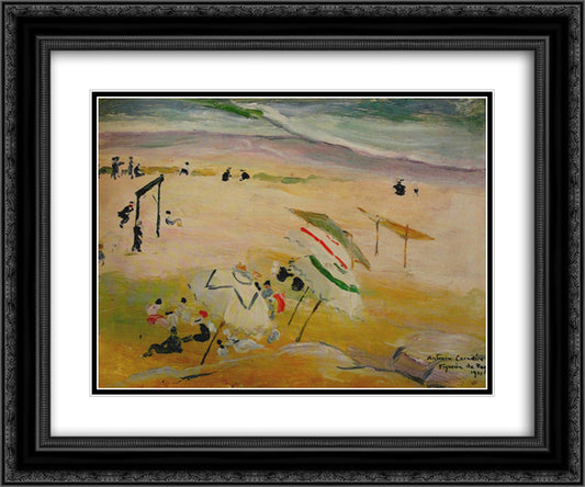 Praia da Figueira da Foz 24x20 Black Ornate Wood Framed Art Print Poster with Double Matting by Carneiro, Antonio