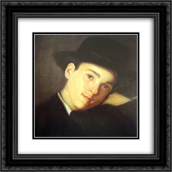 Retrato de Claudio Carneiro, de Chapeu 20x20 Black Ornate Wood Framed Art Print Poster with Double Matting by Carneiro, Antonio