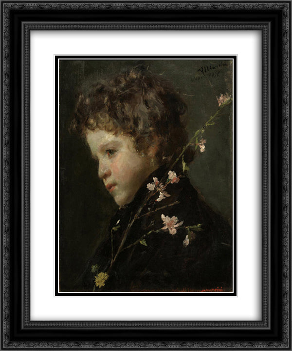Almond Blossoms 20x24 Black Ornate Wood Framed Art Print Poster with Double Matting by Mancini, Antonio