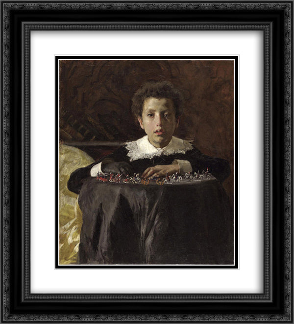 Boy with Toy Soldiers 20x22 Black Ornate Wood Framed Art Print Poster with Double Matting by Mancini, Antonio