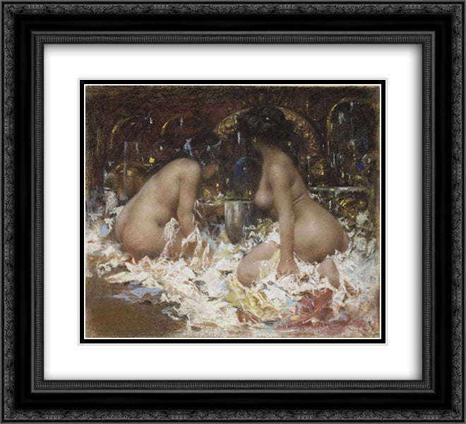 In the Boudoir 22x20 Black Ornate Wood Framed Art Print Poster with Double Matting by Mancini, Antonio