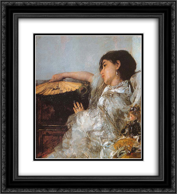 Le Due Bambole 20x22 Black Ornate Wood Framed Art Print Poster with Double Matting by Mancini, Antonio