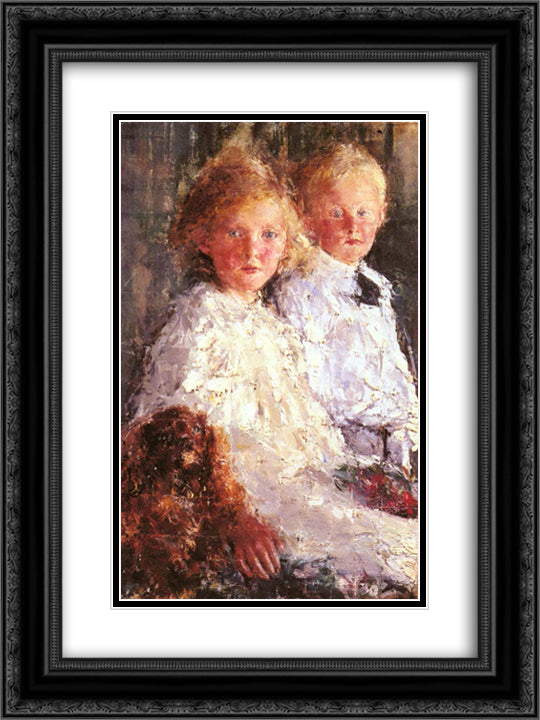 Portrait of Elizabeth and Charles Williamson with their Pet Dog 18x24 Black Ornate Wood Framed Art Print Poster with Double Matting by Mancini, Antonio