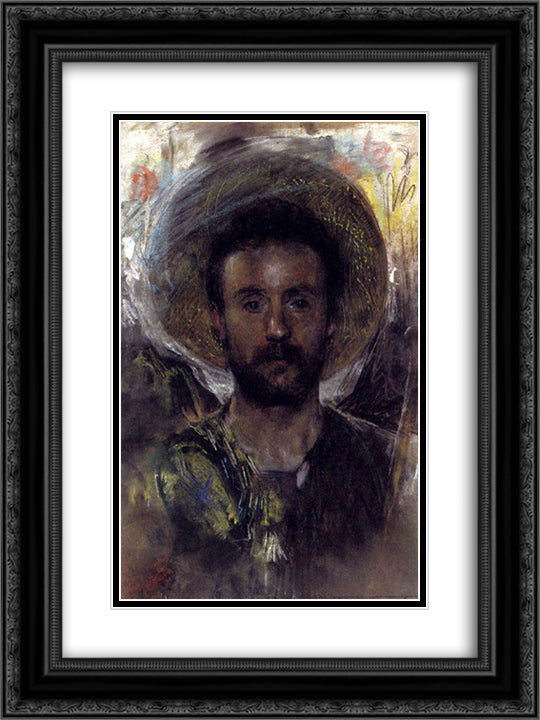 Self-portrait 18x24 Black Ornate Wood Framed Art Print Poster with Double Matting by Mancini, Antonio