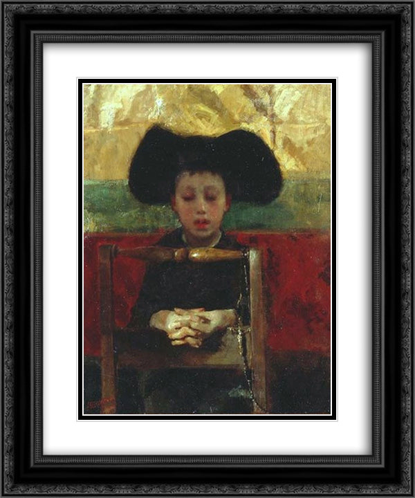 The Little Seminarian 20x24 Black Ornate Wood Framed Art Print Poster with Double Matting by Mancini, Antonio