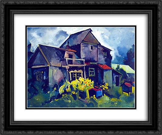 Country House. Village Zyuzino 24x20 Black Ornate Wood Framed Art Print Poster with Double Matting by Lentulov, Aristarkh