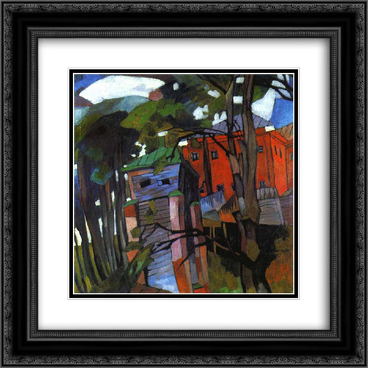 Landscape with a red house 20x20 Black Ornate Wood Framed Art Print Poster with Double Matting by Lentulov, Aristarkh