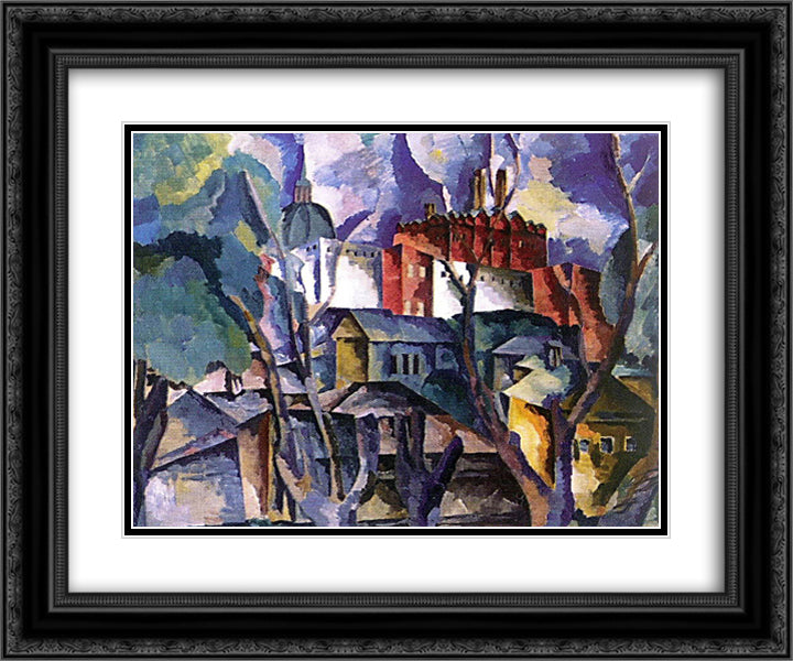 Landscape with dry trees. Sergiev Posad 24x20 Black Ornate Wood Framed Art Print Poster with Double Matting by Lentulov, Aristarkh